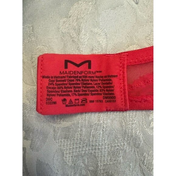 Maidenform Bra 36C Red Stone Push Up And In Plunging Neckline Lace DM9900 New - Picture 7 of 9